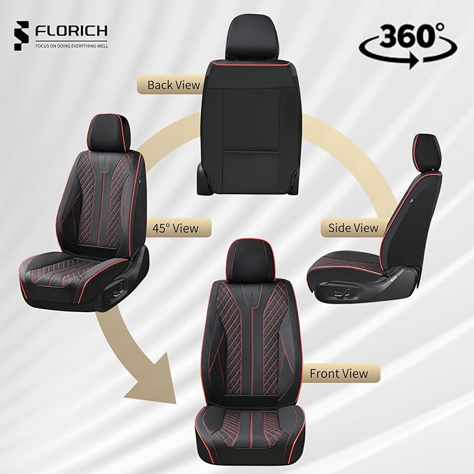 FLORICH Leather Seat Covers Car Seat Cover Front and Rear Seat Cover 5 Seats Automotive Seat Covers Waterproof Seat Covers for Cars Universal Fit for Most Cars SUV Trucks, Black&Red Line
