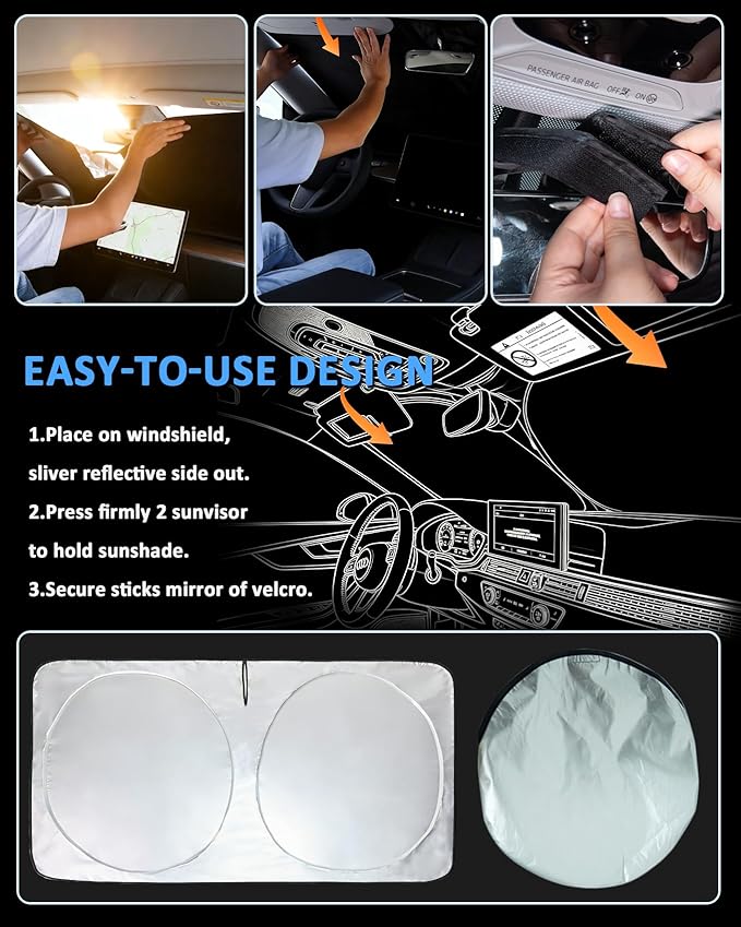 Sun Shade for Malibu Windshield Sunshade Custom fit for Chevrolet Chevy Malibu Accessories 2016-2024 2025 Foldable Front Window Cover Retractable Sun Visor Protector Keep Interior Cool