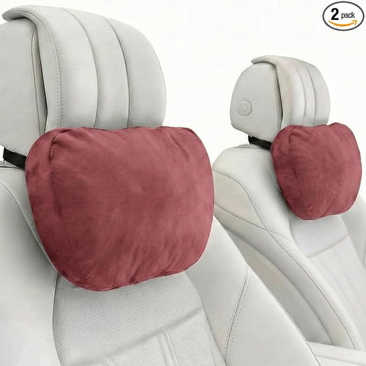2PCS Car Pillow for Car Neck Pillow for Driving Seat Neck Support Soft Cushion Back Support Head-Rests for Vehicle Sleeping with Elastic Adjustment Strap (Red, Head)