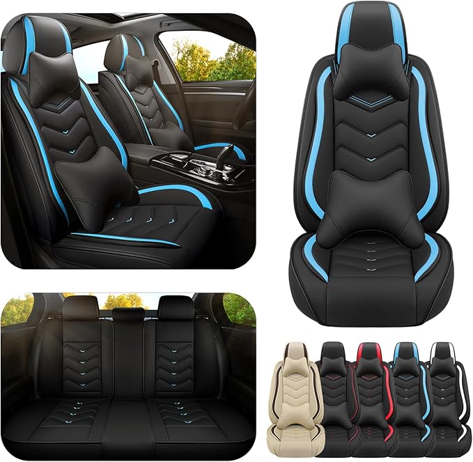 Car Seat Covers for Ford Expedition 2000-2026, Premium Nappa Leather Car Seat Cover, Stylish Sport Seat Covers， Automobile Seat Cover Sets.(Luxury 5 Seats/Black Blue)