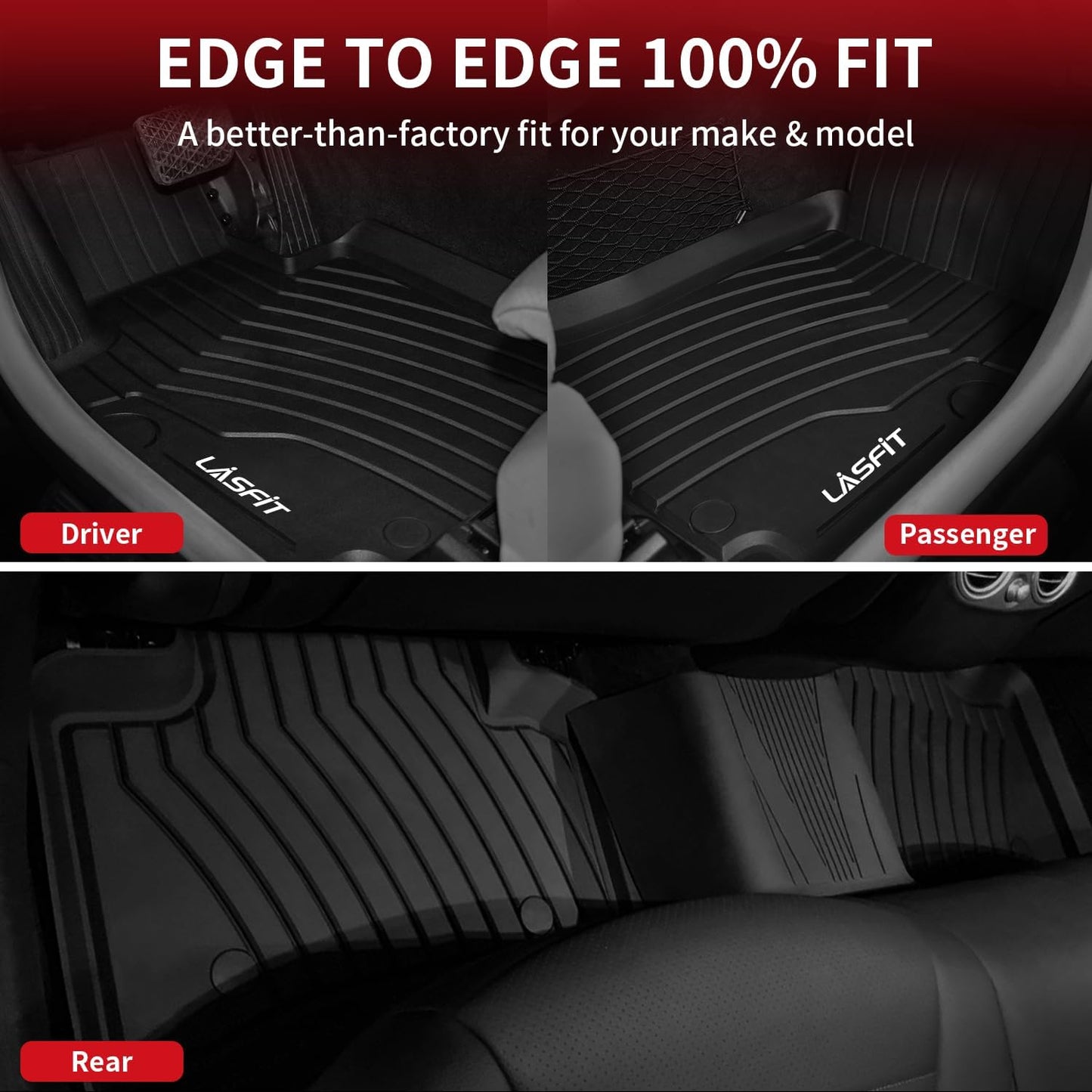 LASFIT Floor Mats & Cargo Mat for Mercedes Benz GLC 2025 2024 2023 (Not for Coupe), GLC300 / GLC300e / GLC43 AMG, All Weather TPE Car Mats for GLC 2023-2025, 1st & 2nd Row & Trunk Liner Set, Black