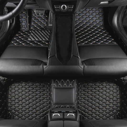 Custom Colors Car Floor Mats Black Pink for 99.9% Sedan SUV Sports， All-Weather Liners Car Floor mat，Luxury Leather Automotive Floor Mats (Black Beige,3D Floor Mats)