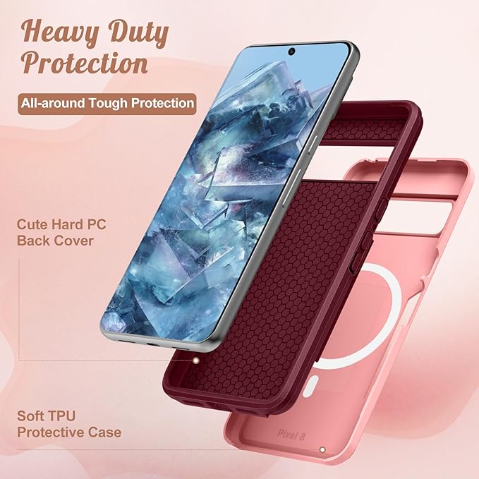for Google Pixel 8 Case 6.2 Inch - Compatible with MagSafe Women Girls Cute Magnetic Protective Cover Girly Kawaii Pretty Fashion Heavy Duty Shockproof Design for Google Pixel 8 Phone Cases