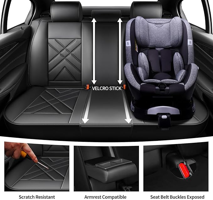 CX-3 Car Seat Covers Fit for Mazda CX-3 2016-2021, Full Coverage Premium Leather Waterproof Breathable Seat Covers, Automotive Seat Protectors, Airbag Compatible(Full Set Seats, Black-Blue)
