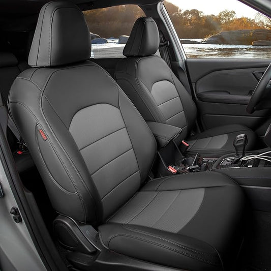coverdream Leather Seat Covers Full Set for 2025 Subaru Forester Base,Limited,Premium,Sport,Touring,Fully Covered,Airbag Compatible,Waterproof Seat Cushion SUV Seat Protector(Black&Gray)