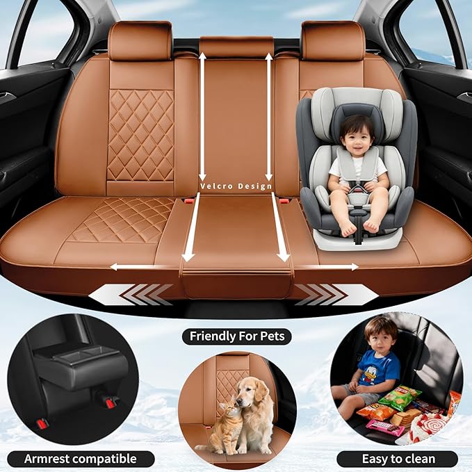 Fit Tucson Car Seat Covers Compatible with Hyundai Tucson 2010-2024 2026, Premium Leather Breathable, Wear Resistant, Airbag Compatible, All-Weather Protection & Full Coverage, Full Set Brown
