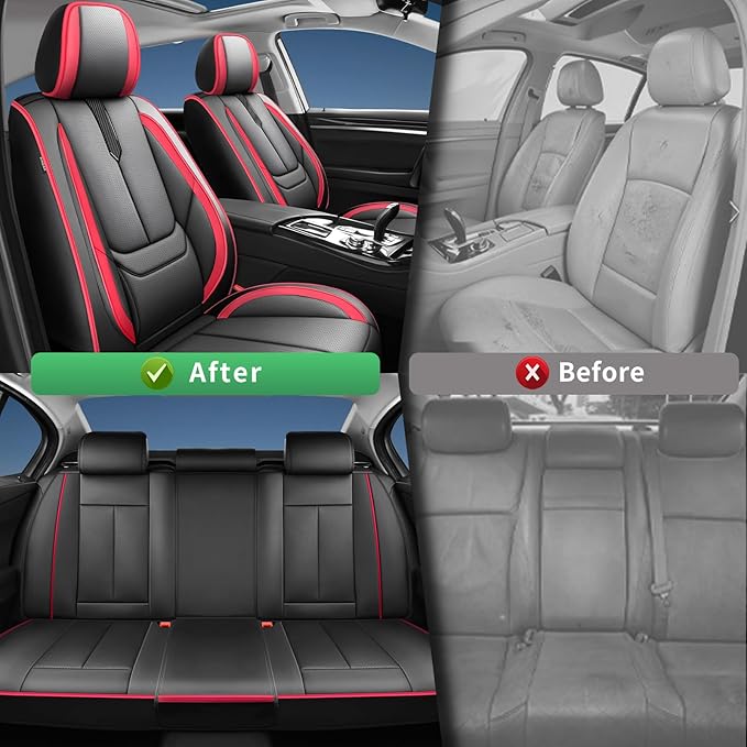 Fit Passport Car Seat Covers for Honda Passport 2019-2025 2026 -Upgraded Premium Waterproof & Breathable Leather,Airbag Compatible,All-Weather Seat Cushion Protector,Full Set,Black-Red