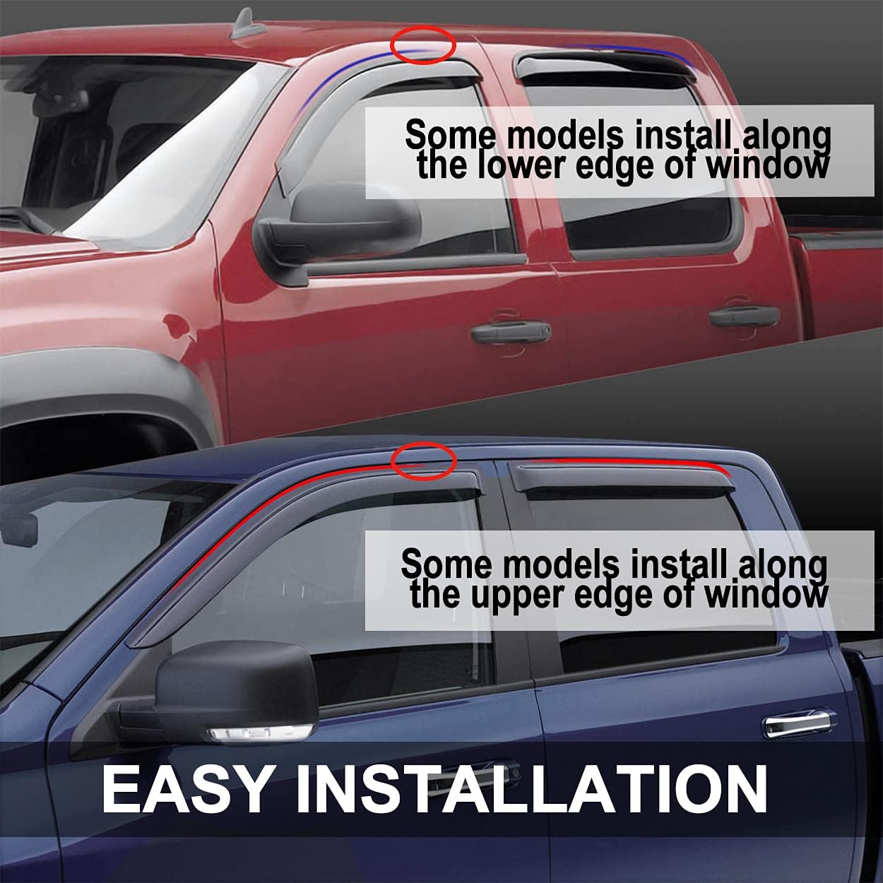 Side Window Wind Deflector, 2pcs Outside Mount Style Tape-On Dark Smoke Rain Guards Set, Window Visor Compatible with 1992-1995 Honda Civic 2-Door Coupe 2-Door Hatchback Only 92235