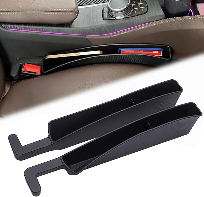 2 Packs Car Seat Gap Filler Organizer, Dual Slot Car Seat Gap Organizer, Gap Filler for Car, SUV, Trunk, Sedan Side Seat Gap Between Seat and Console, Car Seat Gap Plug with Storage Slot (Black)