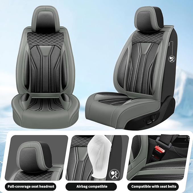 Fit Accord Car Seat Covers Premium Leather for Honda Accord 2012-2025 2026. Waterproof， Breathable, Scratch-Resistant & All-Weather Seat Cushion Protector（Front Seat,Gray&Black