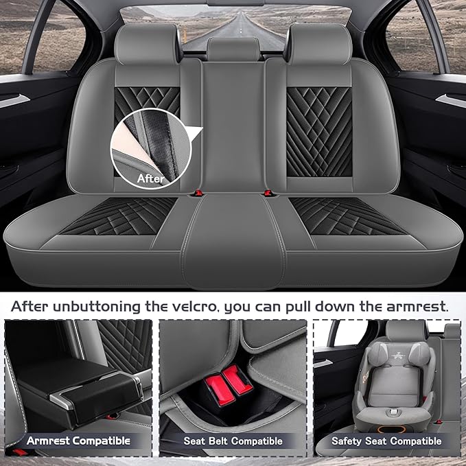 Truck Seat Covers for Ram 2500 2009-2026, Waterproof Premium Leather Full Coverage Car Seat Cover, Muscle Sport Style Auto Interior Seat Cover Sets (Full Set/Gray Black)