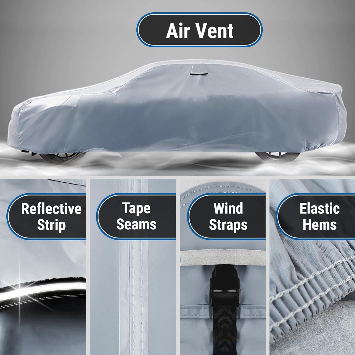 iCarCover Custom Car Cover for Pontiac Tempest Wagon (1964-1968) Waterproof All-Weather Rain Snow UV Sun Protector Full Exterior Indoor Outdoor Car Cover (Stripe - Gray/Black)