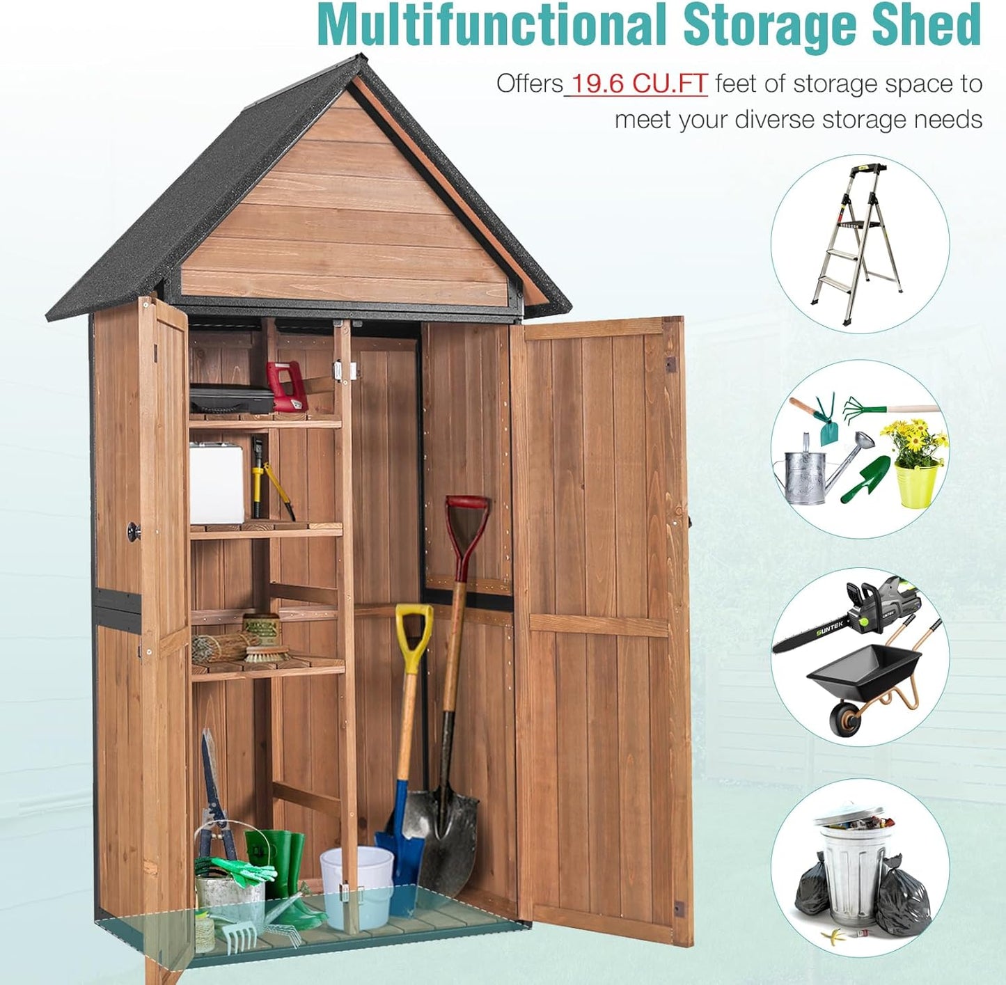 Sheds Outdoor Storage,Garden Shed with Metal Frame Structure and Adjustable Shelves,Large Capacity Storage Tool Cabinet Box for Backyard Garden Patio Lawn (Brown)