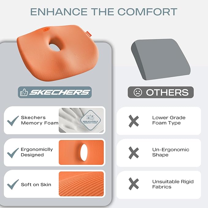 Skechers Seat Cushion Memory Foam,Donut Pillow Office Chair Cushion for Tailbone Pain Relief,Butt Pillow for Office Chair,Car seat Cushion,Long Sitting Office Workers,and Car Drivers,Orange