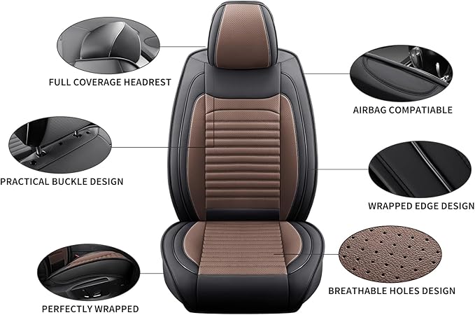 Car Seat Covers Full Set Fit for Toyota Venza 2009-2026, Premium Faux Leather Car Seat Protector,Breathable Anti-Slip Full Wrapping Edge Seat Covers(Black&Brown,Full Set)