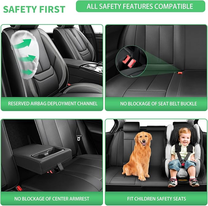 Fit Elantra Car Seat Covers for Hyundai Elantra 2017-2024 2025 2026 -Upgraded Premium Waterproof & Breathable Leather,Airbag Compatible,All-Weather Seat Cushion Protector,2 Front/Black-Grey