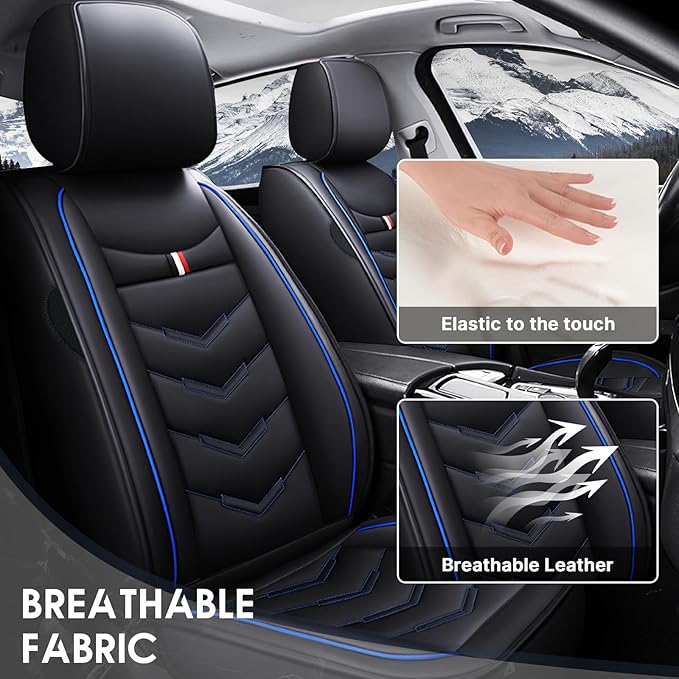 Car Seat Cover 8 Seats for Hyundai Palisade 2020-2025, Durable Wear Resistant Waterproof Sport Seat Cover, Breathable No Odor Premium Leather Vehicle Seat Covers.(Standard,Black Blue)