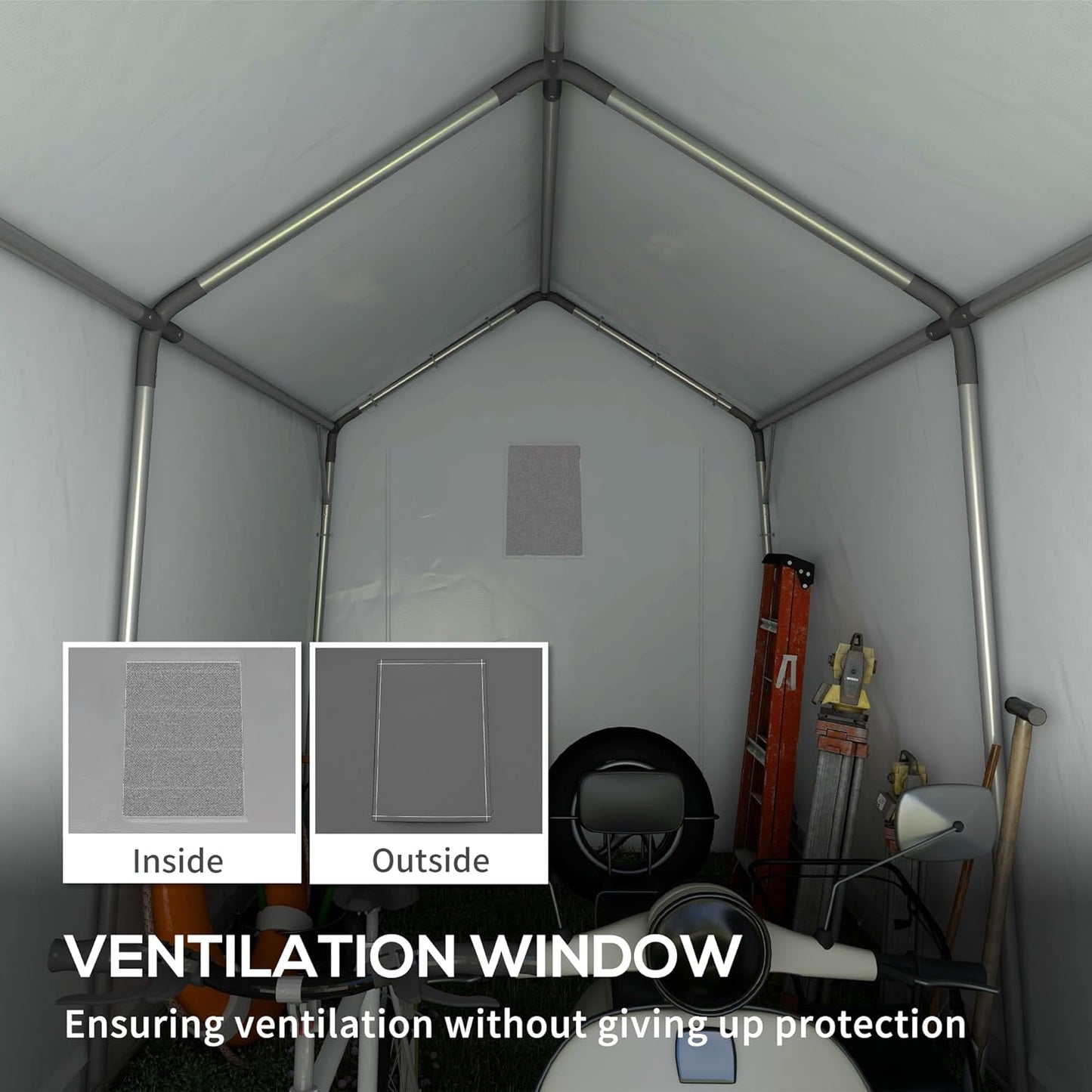 Outsunny 7' x 12' Portable Storage Shed Shelter, Heavy Duty Outdoor Shed, Waterproof Garden Storage Tent with Ventilation Window and Roll-up Zipper Door for Bike, Motorcycle, Garden Tools, Gray