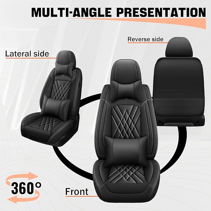 Car Seat Covers Compatible with Toyota Camry 2012-2026 Durable Waterproof Automotive Seat Covers Stretchable, Airbag Compatibility, Premium Nappa Leather(Black, 2 Pcs Front with Pillow)