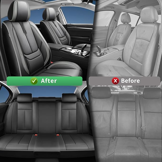 Fit Tucson Car Seat Covers for Hyundai Tucson 2010-2024 2025 2026 -Upgraded Premium Waterproof & Breathable Leather,Airbag Compatible,All-Weather Seat Cushion Protector,Full Set,Black-Grey