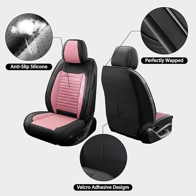 Car Seat Covers Full Set Fit for Toyota 4Runner 2001-2025,2026, Premium Faux Leather Car Seat Protector,Breathable Anti-Slip Full Wrapping Edge Seat Covers(Black&Pink,Full Set)