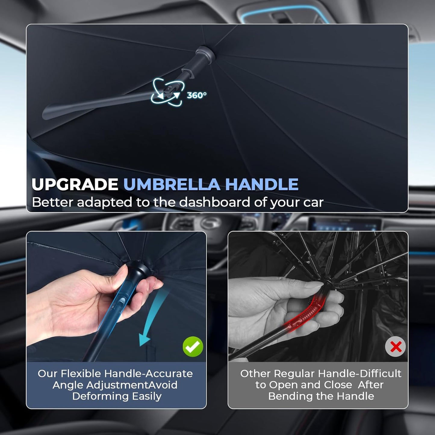 Windshield Sun Shade Umbrella: Custom Fit for 2015-2024 Nissan Murano S/SV/SL/Platinum (Z52) - Foldable Front Window Sunshade, UV & Heat Protection, Keeps Mid-Size Crossover SUV Cool