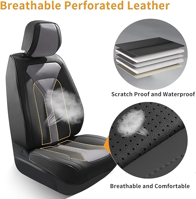 5 Seats Seat Covers Fit for Kia Sorento 2007-2023 2024 2025 Custom Breathable Leather Car Seat Cover Fit for Sorento (5 Seat,Black&Grey)