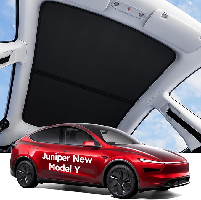 Wigoo Tesla New Model Y Juniper Accessories Sunshade Roof [Never Sag, Nano Ice-Crystal Coatings] Heat Insulation Glass Roof Sun Shade, Accessories for Tesla New Model Y 2025 2026 Launch, Black