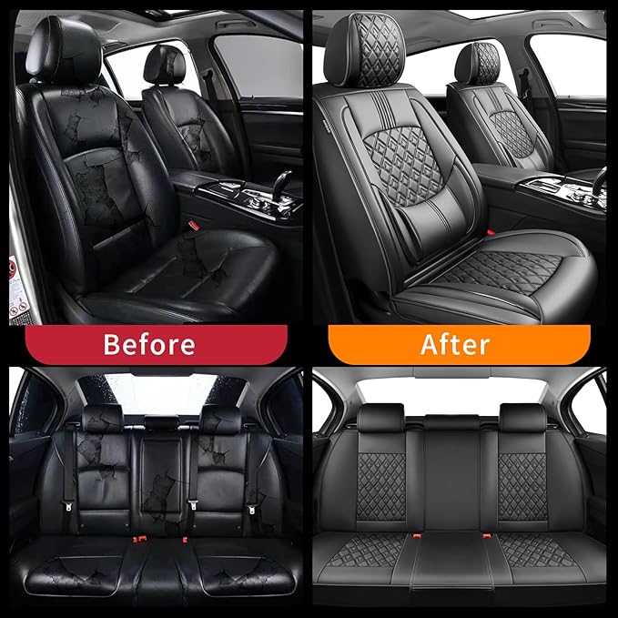Fit Santa Cruz Car Seat Covers for Hyundai Santa Cruz 2022-2025 2026-Upgraded Premium Waterproof & Breathable Leather, Airbag Compatible, All-Weather Seat Cushion Protector (Full Set, Black)