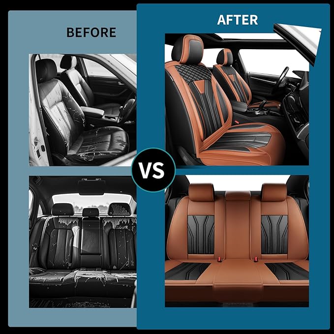 Fit Tucson Car Seat Covers Premium Leather for Hyundai Tucson 2010-2025 2026. Waterproof， Breathable, Scratch-Resistant & All-Weather Seat Cushion Protector (Front Seat, Brown&Black)