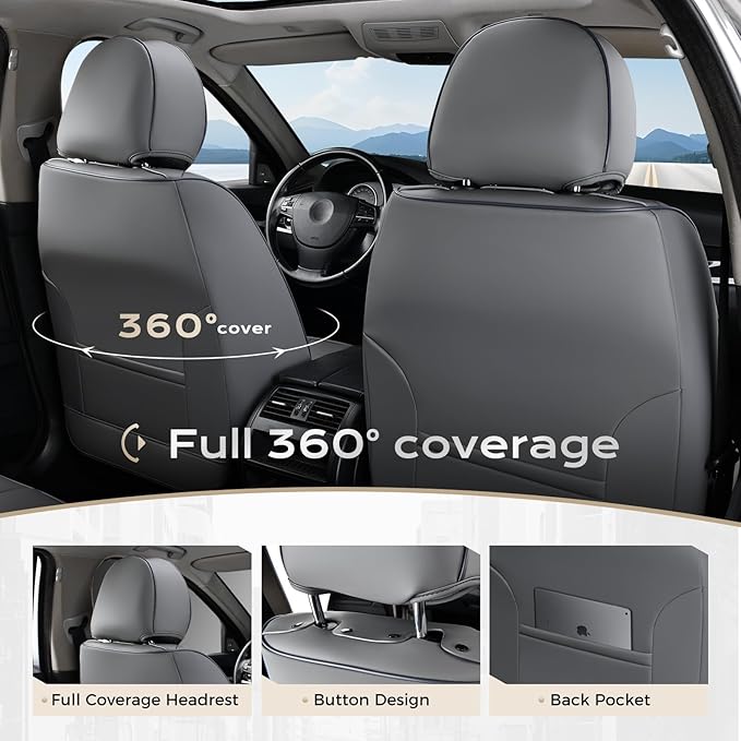 Coverado Seat Covers, Car Seat Covers Full Set, Leather Seat Covers for Cars, Car Seat Protector, Gray Car Seat Covers Front Seats and Back Seats Universal Fit for Most Cars Purple