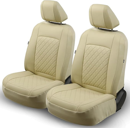 GIANT PANDA 2PCS Front Car Seat Cover for Subaru Outback Forester Crosstrek Legacy Impreza, Faux Leather Bucket Seat Covers (Beige)