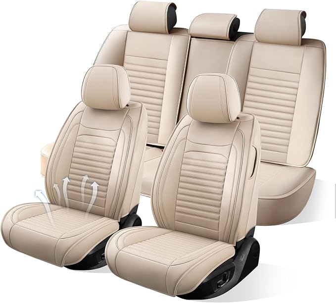 Car Seat Covers Full Set Fit for Toyota RAV4 Hybrid 2016-2026, Premium Faux Leather Car Seat Protector,Breathable Anti-Slip Full Wrapping Edge Seat Covers(Beige,Full Set)