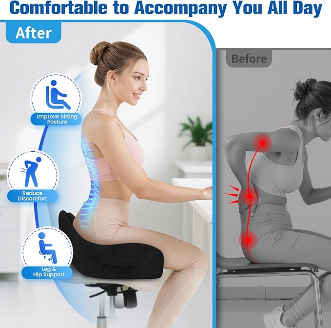Seat Cushion, Chair Cushions for Office Chairs/Desk Seats/Wheelchair - Hip&Sciatica&Tailbone Pain Relief Memory Foam Office Chair Cushion for Long Sitting Office Workers(Black, X-Large)
