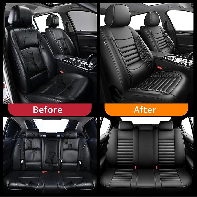 Fit Honda Fit Car Seat Covers for Honda Fit 2007-2019 2020 - Upgraded Premium Waterproof & Breathable Leather, Airbag Compatible, All-Weather Seat Cushion Protector (Full Set, Black)