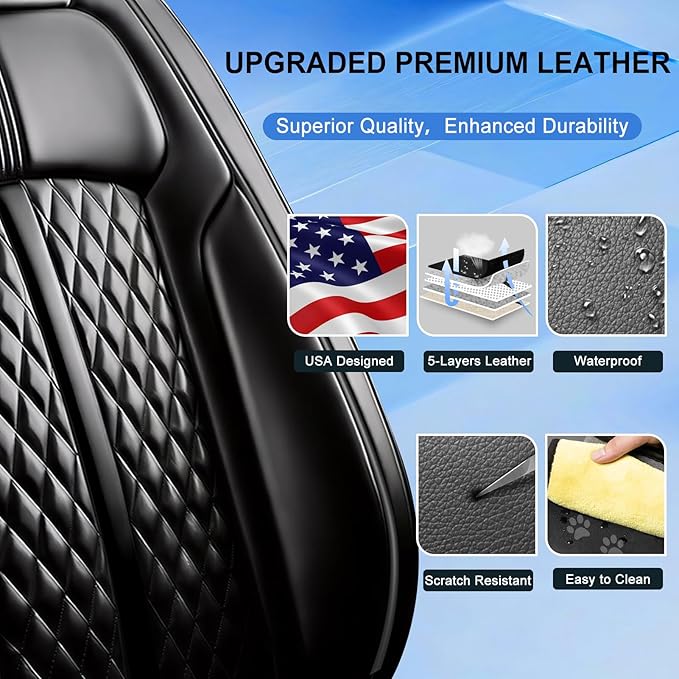 Fit HR-V Car Seat Covers (Full Set) for Select Honda HRV 2016-2025 2026 LX/EX/EXL/Sport, Premium Full Coverage Leather, Airbag Compatible, Waterproof & All Weather Seat Protector, Black