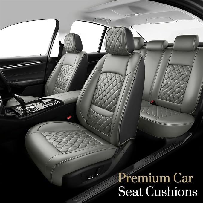 Santa Fe Seat Covers Custom Fit for Hyundai Santa Fe 2007-2026 (Only 5-Seat Version) - Full Set Premium Leather, Waterproof, All-Weather, Airbag Compatible, Car Seat Protectors (Gray)