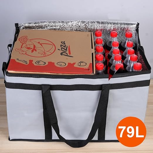 Bodaon 2-Pack Insulated Food Delivery Bag for Hot and Cold Meal, XXX-Large Grocery Tote Insulation Bag for Catering, Pizza Warmer, Cooler/Thermal Bags, Grey