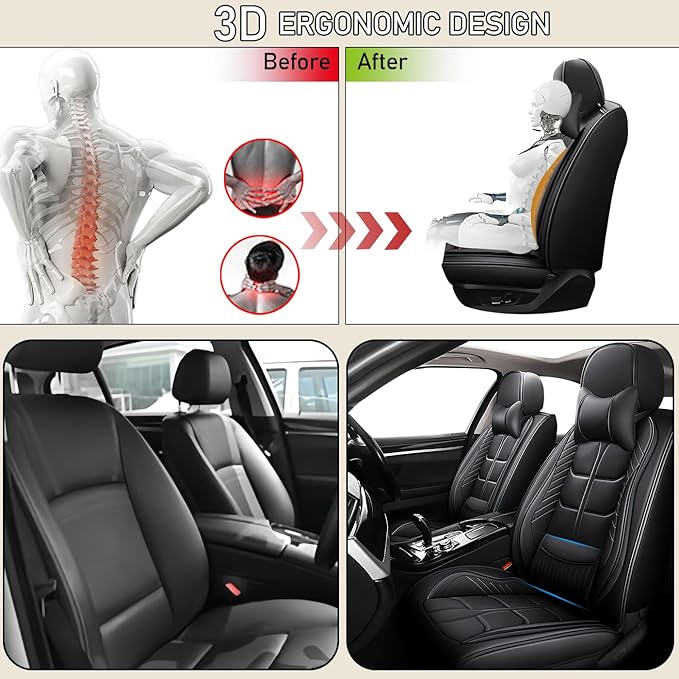 Leather Car Seat Covers Fit for Toyota Highlander 2001-2024, 5 Seater Car Seat Cover, Premium Waterproof, Scratch Resistant Car Interior Accessories (Full Set with Pillow Black)