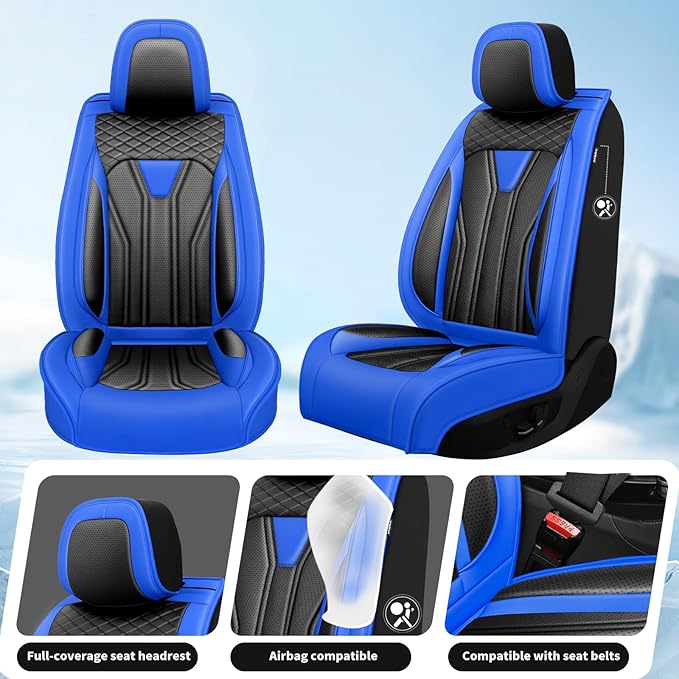 Fit Accord Car Seat Covers Premium Leather for Honda Accord 2012-2025 2026. Waterproof， Breathable, Scratch-Resistant & All-Weather Seat Cushion Protector（Full Set,Blue&Black