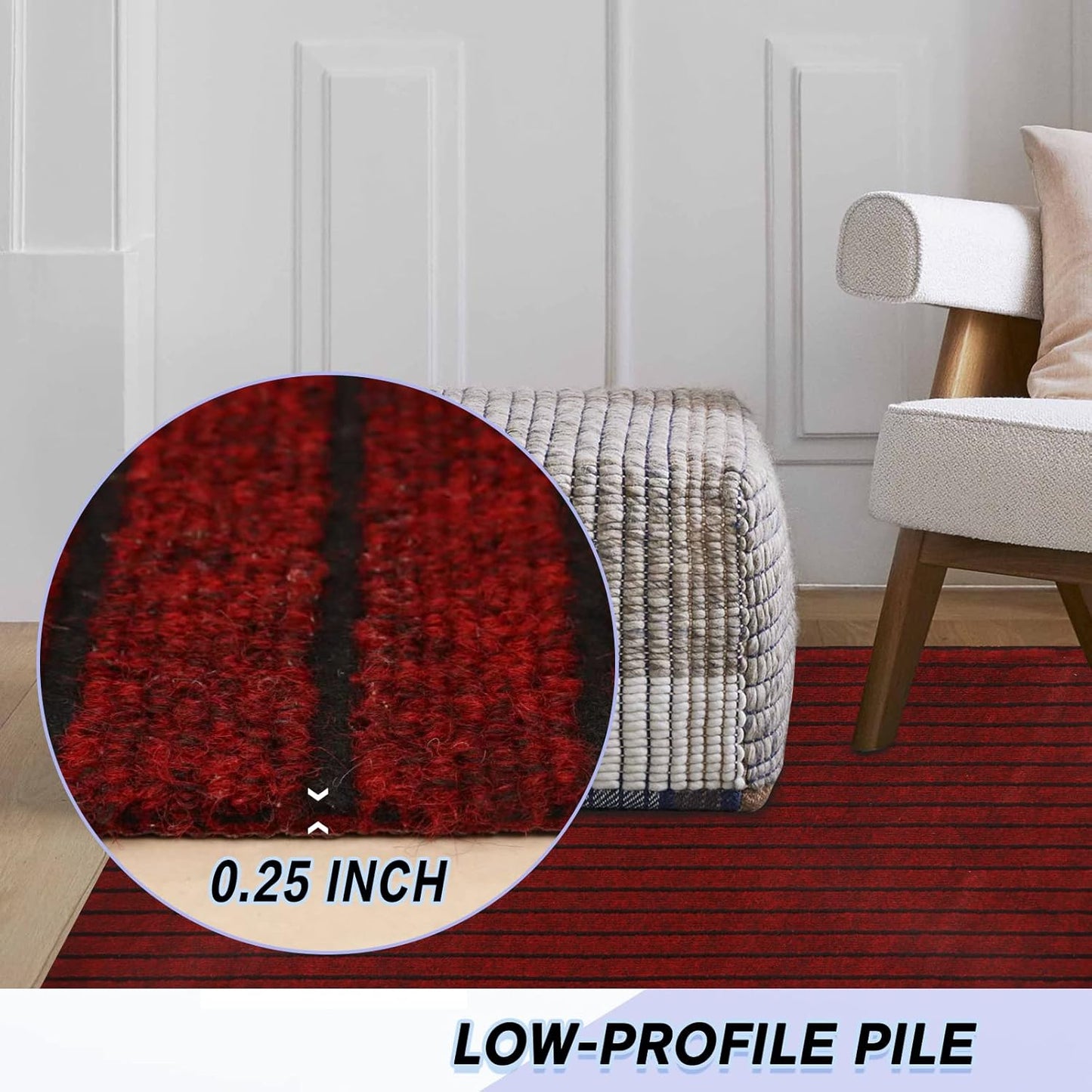 Custom Size Backed Non-Slip Area Rugs Runner, Easy Clean, Waterproof Runner Rugs for Hallway Entryway, Kitchen, Laundry, 4FT x 41FT, Red Stripe