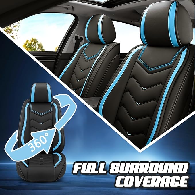 Car Seat Covers for Ford Expedition 2000-2026, Premium Nappa Leather Car Seat Cover, Stylish Sport Seat Covers， Automobile Seat Cover Sets.(Standard 5 Seats/Black Blue)