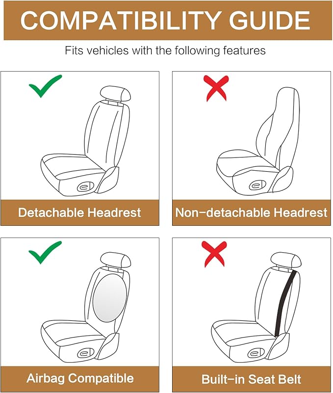 Breathable Premium Car Seat Covers Front Set，3D Air-Mesh Seat Covers for Cars，Comfortable Safety Airbag Compatible，Universal for Most Cars Sedan Truck SUV(Black/Beige)