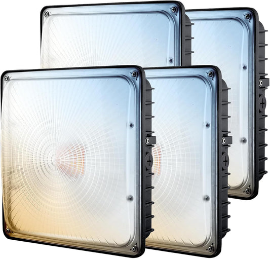 100W LED Canopy Lights 4Pack, 40/60/80/100W Selectable, 15000LM 5000K Square LED Canopy Lights Outdoor, Gas Station Carport Light for Garage Shop Warehouse, IP65, DIM, 100-277VAC, ETL Listed
