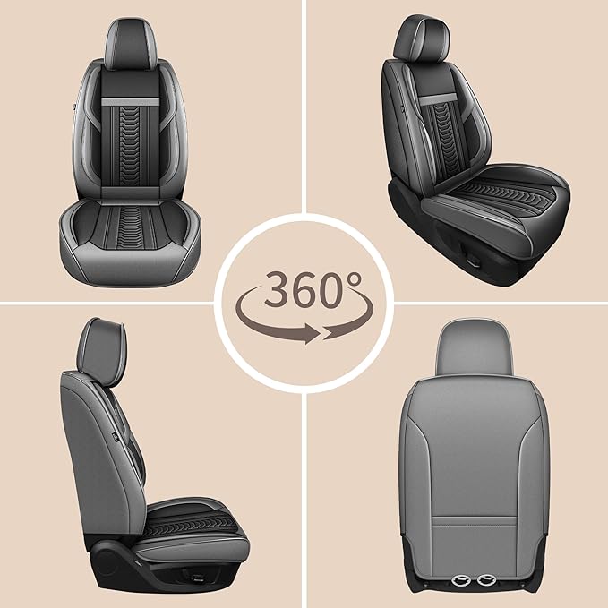 TTX LIGHTING for Nissan Kicks 2018-2026 Seat Covers: Waterproof Leather Seat Protector with Airbag Compatible (2 Front Seats,Black&Gray)
