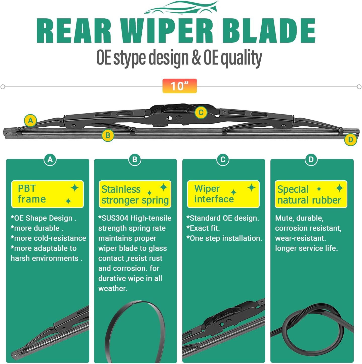 17" 16" 10" Windshield Wiper Blades Replacement for Hummer H3 2006 2007 2008 2009 2010 Premium All Weather Front Rear Wipers Set - OEM Quality (Pack of 3)