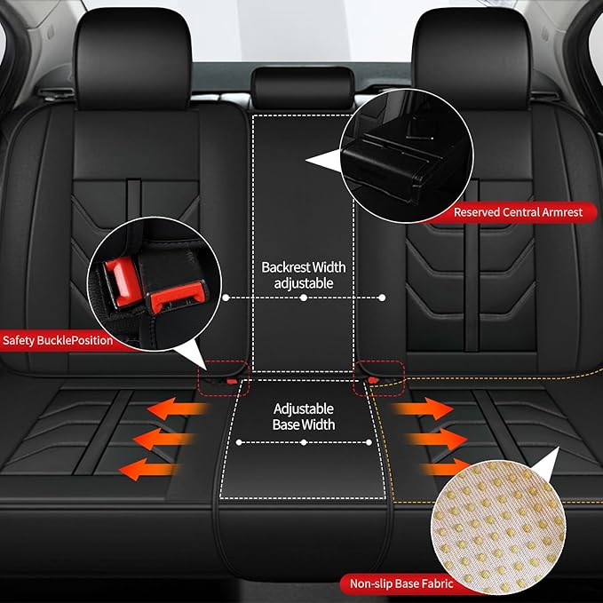 TTX LIGHTING Car Seat Covers fit for Nissan Rogue 2009-2026 Full Set: Premium Leather Automotive Seat Cover with Airbag Compatible Waterproof (5 Seats, Black)