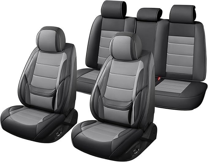 Car Seat Covers Full Set Custom Fit for Ford Maverick 2022-2025 - Premium Faux Leather with Lumbar Support, Breathable, Anti-Slip & Full Wrapping Edge (Black&Gray,Full Set)