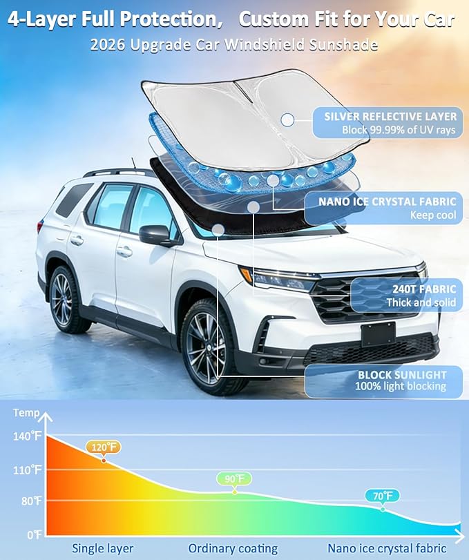 Sun Shade Sunshade for Chevrolet Traverse 2018-2025 2026 Windshield Cover, 4-Layers Sun Shield 250T Silver Sun Visor for Chevry Traverse LS, LT, RS, Redline, Premier SUV Car Accessories