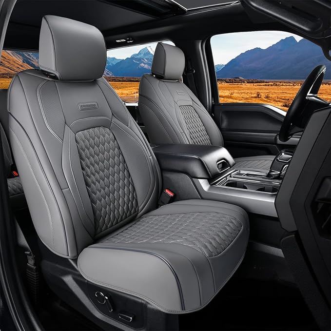 Coverado JK Seat Covers for Jeep Wrangler, Leather Front Seat Covers for Automotive Truck Wrangler Seat Covers Custom Fit for 2008-2012 Jeep Wrangler 2-Door/4-Door, Full Coverage Seat Cushion(Gray)